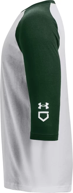 Under Armour Youth Classic 3/4 Sleeve Baseball Shirt -Ball Games Comprehensive Shop 1375661 301 WhiteForestGreen SDE