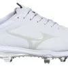Mizuno Women's Sweep 5 Low Metal Softball Cleats -Ball Games Comprehensive Shop 20MIZASWP5MTLLCWHCLT White Silver