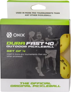 Onix Sports Dura Fast 40 Outdoor Pickleball - 4 Pack -Ball Games Comprehensive Shop KZDF004 Y4 Yellow PKG